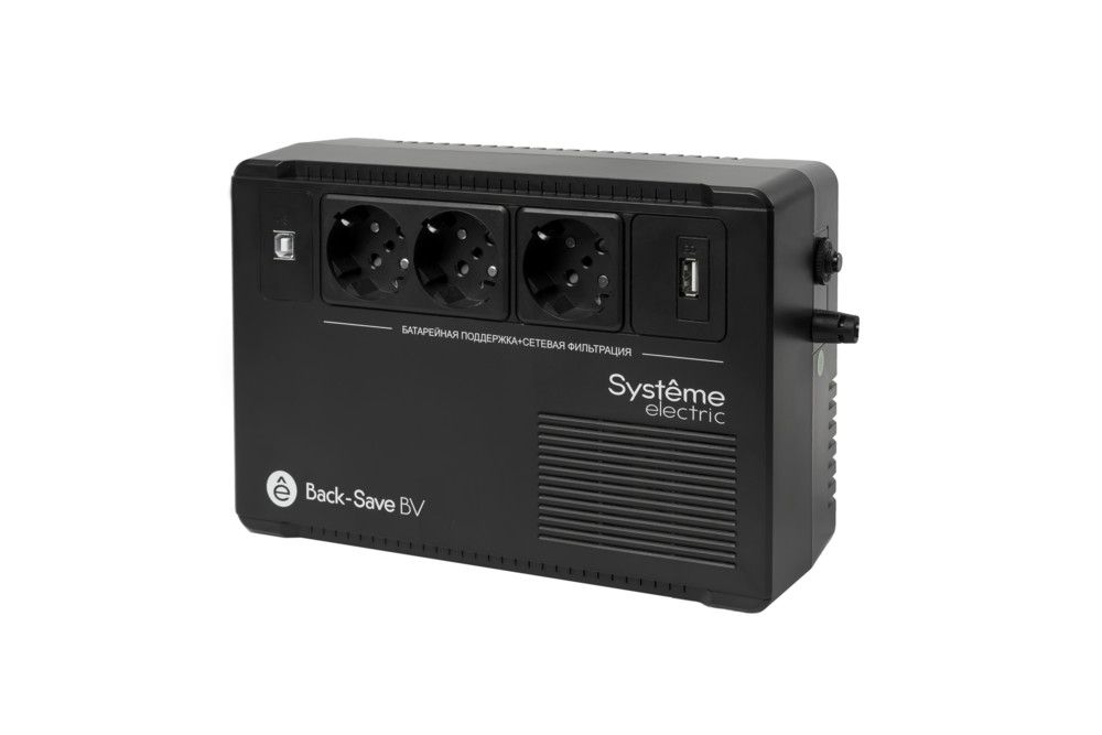 ИБП Systeme Electric Back-Save BV 800VA, 800 VA, 480 Вт, EURO, розеток - 3, USB, черный (BVSE800RS)