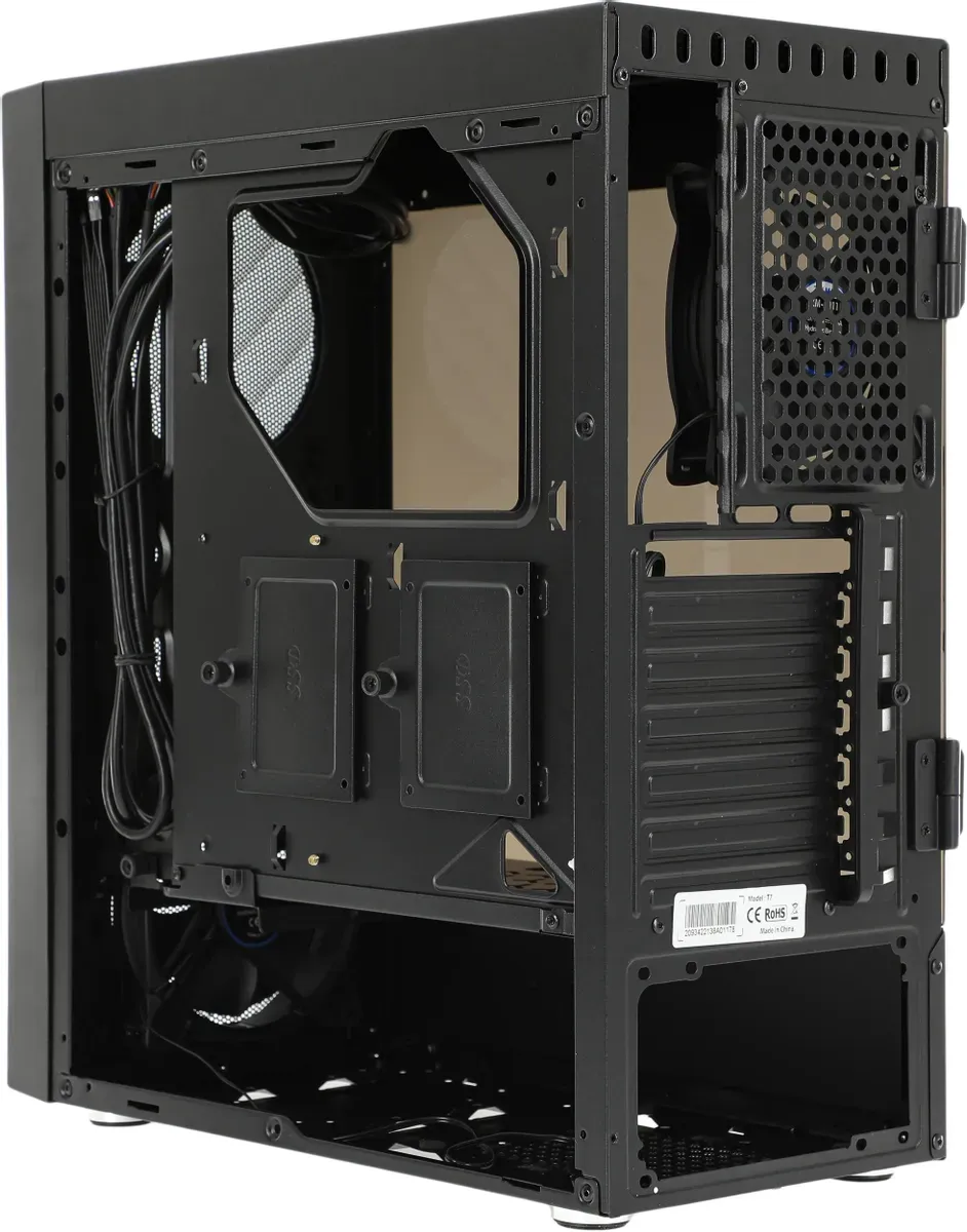 Корпус ZALMAN T7, ATX, BLACK, WINDOW, 2xCOMBO (3.5" or 2.5"), 4x2.5", 2xUSB2.0, 1xUSB3.0, FRONT 1x120mm, REAR 1x120mm