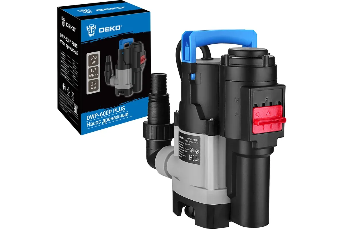 Насос дренажный DEKO DWP-600P PLUS (грязевая, 2 режима, 220В, 600Вт, пластик) 076-0540