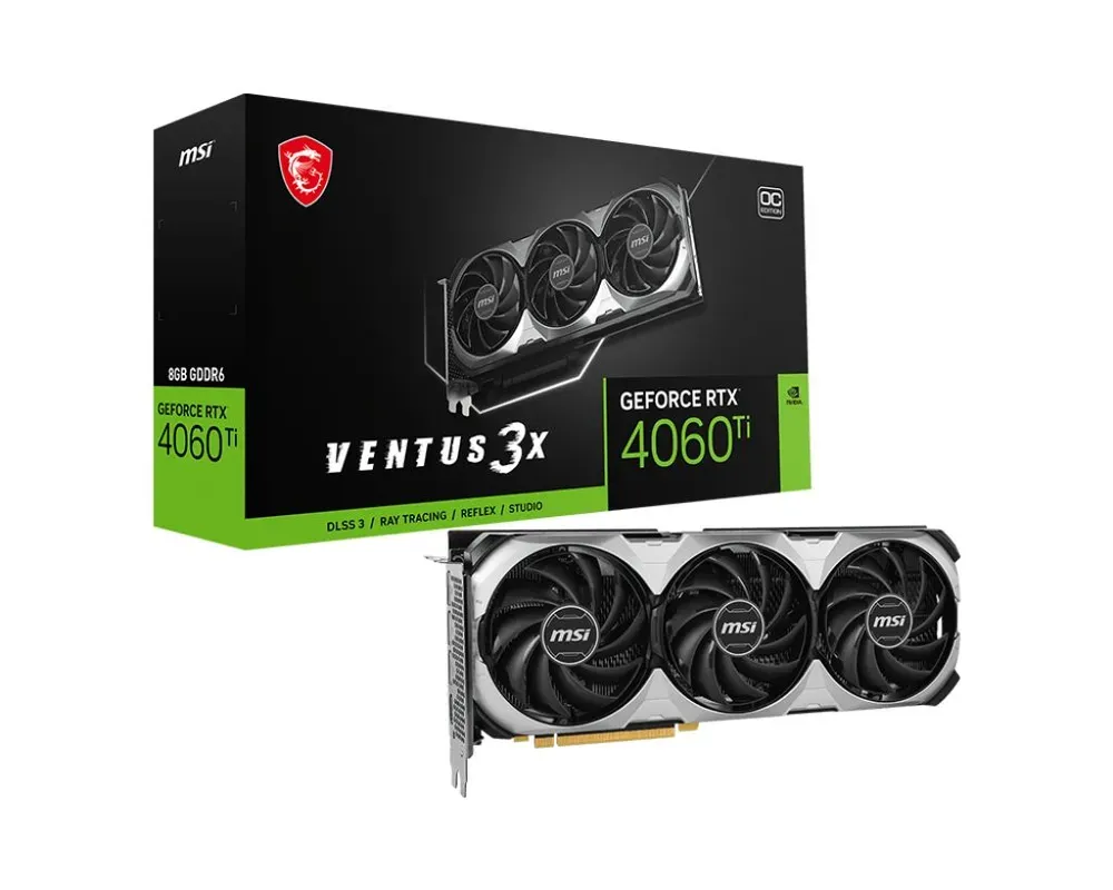 Видеокарта MSI RTX4060Ti VENTUS 3X E 8G OC GeForce RTX 4060TI 8Gb 128bit GDDR6 2565/18000 HDMIx1 DPx