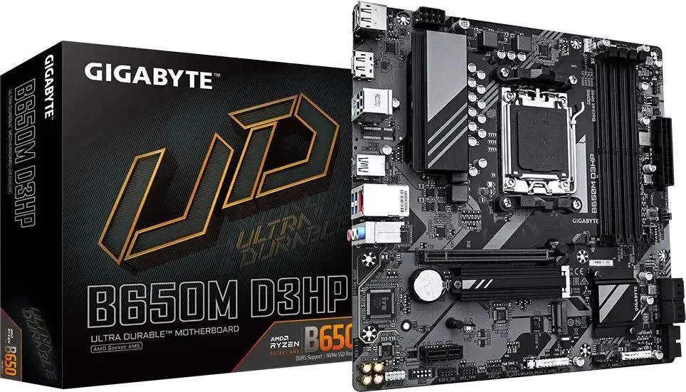 Материнская плата Gigabyte B650M D3HP AM5, B650, 4xDDR5,1xHDMI, 2хDP,mATX (B650MD3HP)