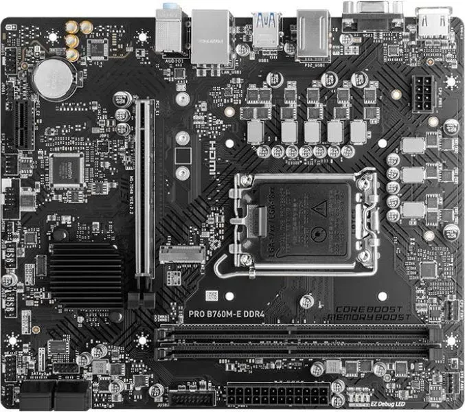 Материнская плата MSI PRO B760M-E Soc-1700 Intel B760 2xDDR5 mATX AC`97 8ch(7.1) GbLAN+VGA+HDMI