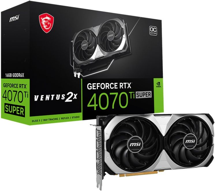 Видеокарта MSI PCI-E 4.0 RTX 4070 Ti SUPER 16G VENTUS 2X OC NVIDIA GeForce RTX 4070TI Super 16Gb 256