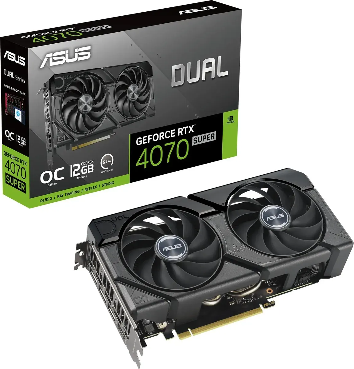 Видеокарта Asus PCI-E 4.0 DUAL-RTX4070S-O12G-EVO NVIDIA GeForce RTX 4070 Super 12Gb 192bit GDDR6X 2520/21000 HDMIx1 DPx3 HDCP Ret