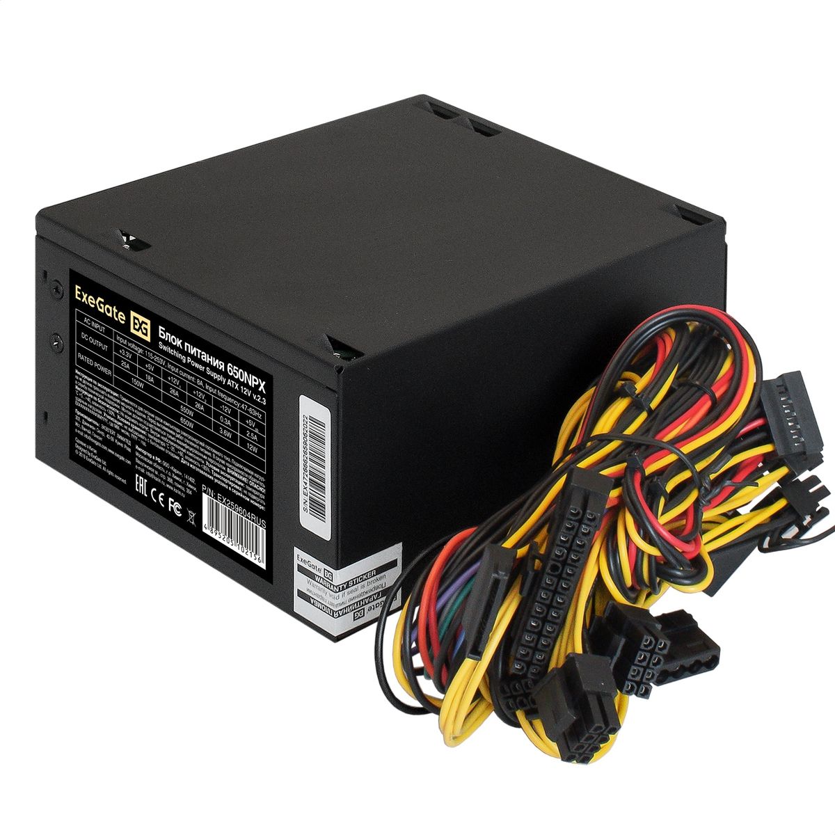 Блок питания 650W ExeGate 650NPX, ATX, black, 12cm fan, 24p+4p, 6/8p PCI-E, 3*SATA, 2*IDE, FDD