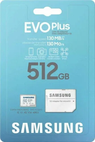 Карта памяти MicroSDXC 512GB Samsung MB-MC512KA/KR EVO PLUS, U3, V30, A2 + adapter