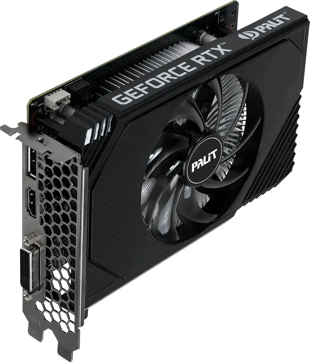 Видеокарта Palit RTX3050 STORMX OC 6Gb NVIDIA GeForce RTX 3050 6Gb PCI-E 4.0 96bit GDDR6 1042/14000 DVIx1 HDMIx1 DPx1 HDCP Ret