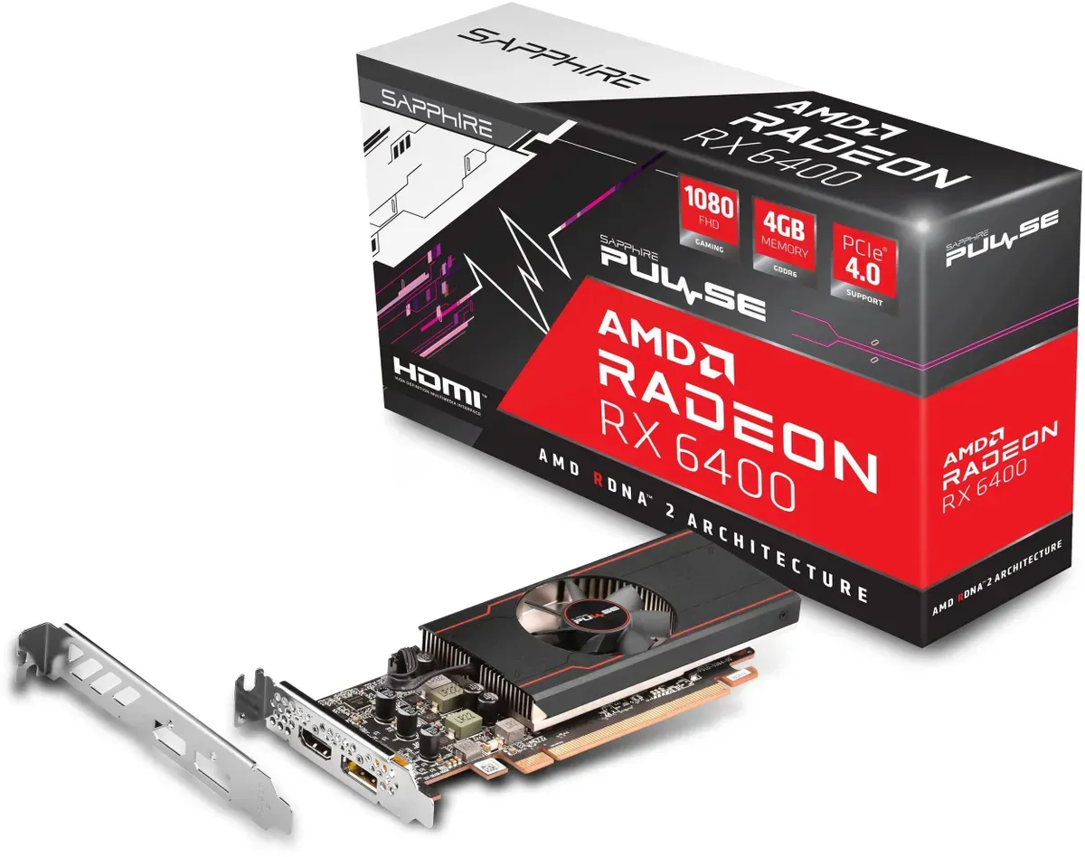 Видеокарта Sapphire Pulse PCI-E AMD Radeon RX 6400 4Gb (64bit/GDDR6/DP/HDMI/RTL) (11315-01-20G)