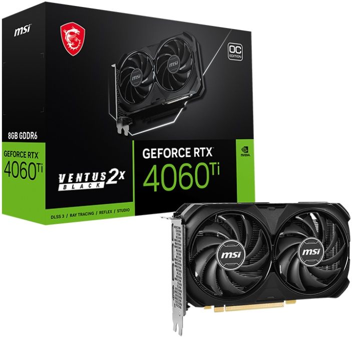 Видеокарта MSI PCIE16 RTX 4060 Ti VENTUS 2X BLACK 8G OC