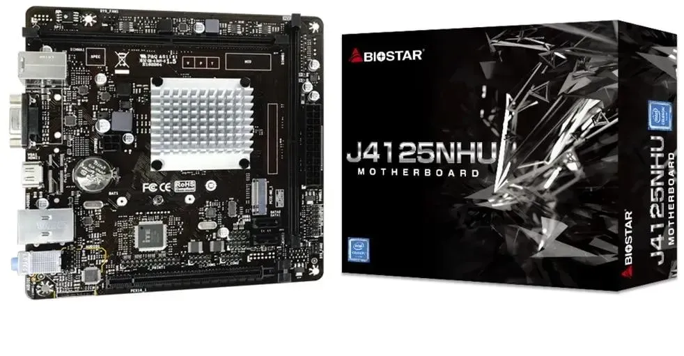 Материнская плата Biostar J4125NHU, Intel® Quad-Core Celeron® J4125 (2.7 GHz), 2xDDR4-2400, D-SUB+HD